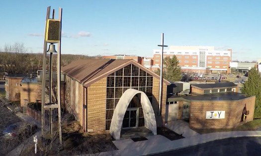 aerial view of the front entrance to st. mark's evangelical lutheran church